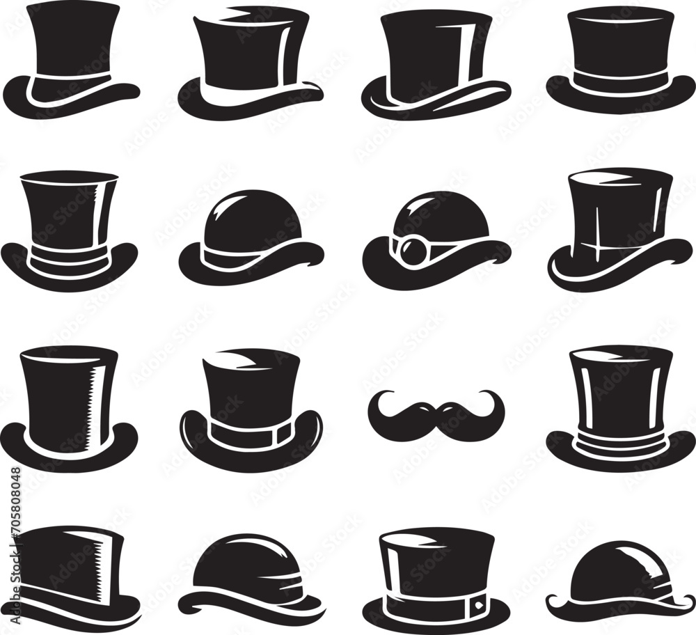 Top hat icon isolated on white background silhouette editable vector Top hat icon isolated on white background silhouette editable vector