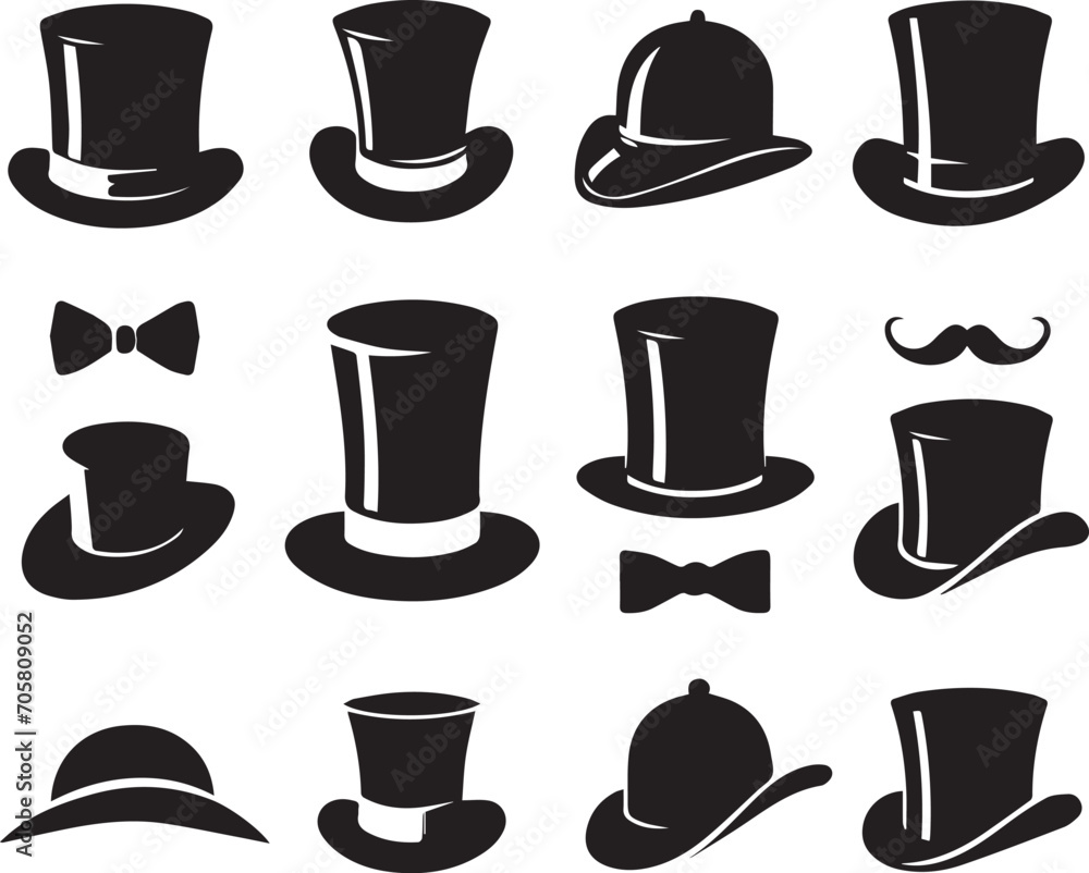 Top hat icon isolated on white background silhouette editable vector Top hat icon isolated on white background silhouette editable vector