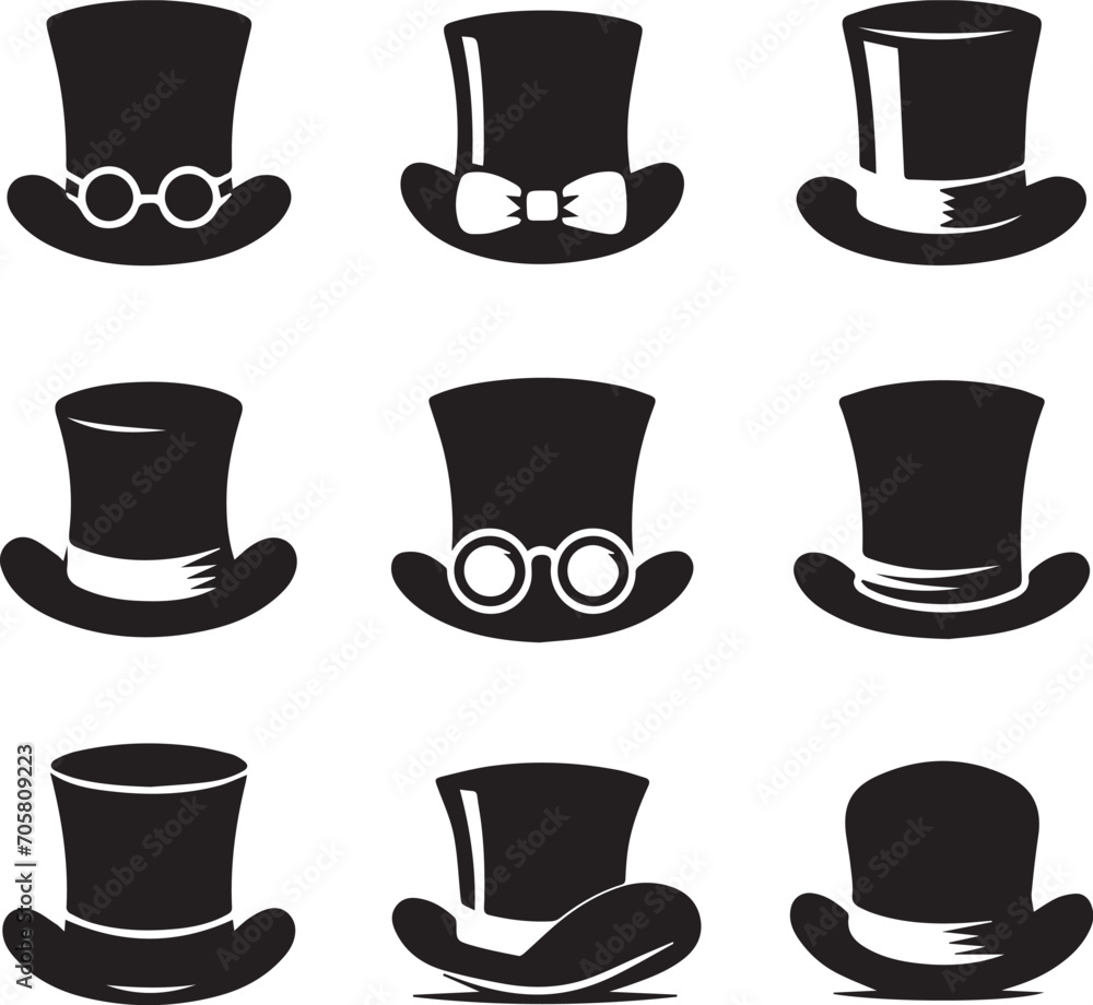 Top hat icon isolated on white background silhouette editable vector Top hat icon isolated on white background silhouette editable vector
