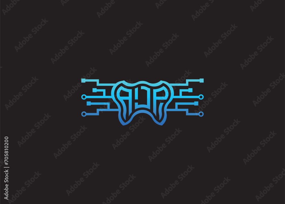 Obraz premium Letter AJP Modern Technology Vector Monogram Dental care shape Logo