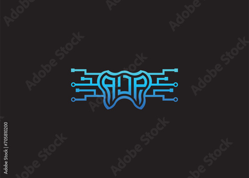 Letter AJP Modern Technology Vector Monogram Dental care shape Logo photo