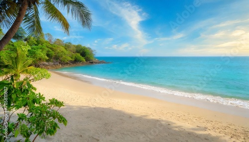 seascape of beautiful tropical beach with calm sky sea view and sand beach summer background