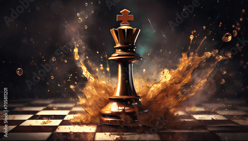 chess piece of King on the chessboard, dynamic, action