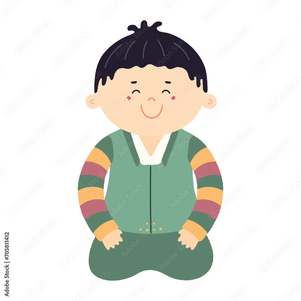 Cute boy in traditional Korean clothes hanbok character, isolated. Hand drawn cartoon vector illustration. Flat style design. New Year Seollal, Chuseok holiday card, poster, banner element Cute boy in traditional Korean clothes hanbok character, isolated. Hand drawn cartoon vector illustration. Flat style design. New Year Seollal, Chuseok holiday card, poster, banner element