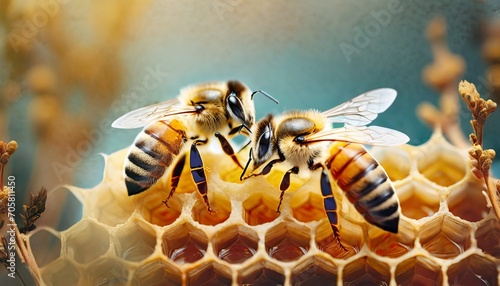 macro photo of working bees on honeycombs beekeeping and honey production image photo