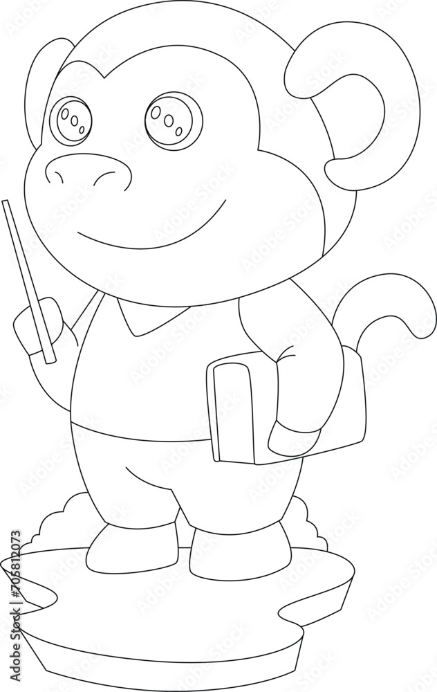 Fototapeta premium Monkey Teacher Book Animal Vector Graphic Art Illustration