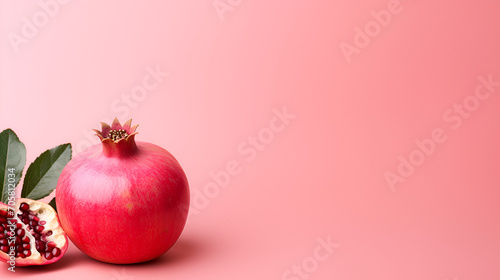Red pomegranate fruit on a pastel pink background.generative ai