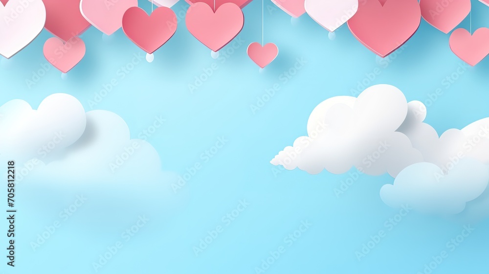Vector illustration.paper craft style. love for Valentine's day. and big heart and mini heart on blue background with. design for valentine's festival .