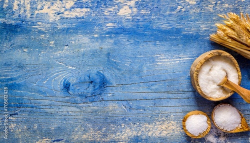 wooden texture blue background top view copy space photo
