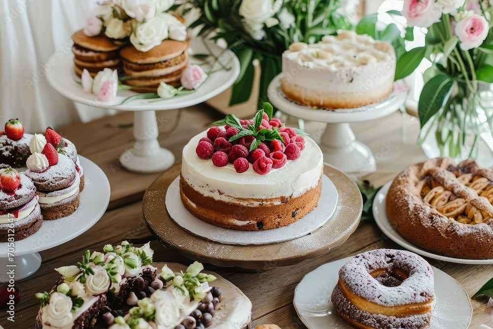 Delicious wedding reception candy bar with copy space.