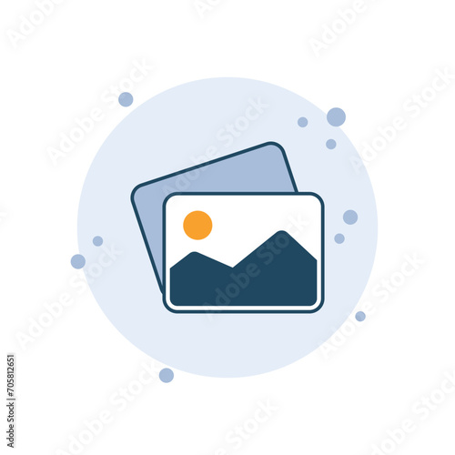 Cartoon photo icon vector illustration. Image on bubbles background. Gallery sign concept.