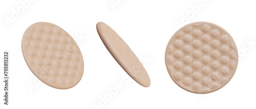 Set of realistic sponges for powder, makeup products. Vector textured objects, view from different angles. Round sponge pads for liquid and cream products