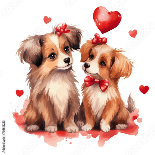 two cute dogs with hearts