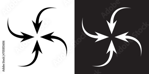 Inward arrow icon vector. Four Arrows icon sign symbol in trendy flat style. Arrow pointing center vector icon illustration isolated on white and black background