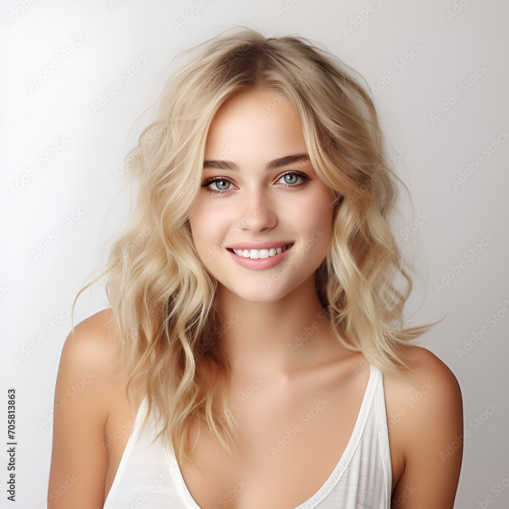 young happy blonde woman posing and looking in camera,white background young happy blonde woman posing and looking in camera,white background