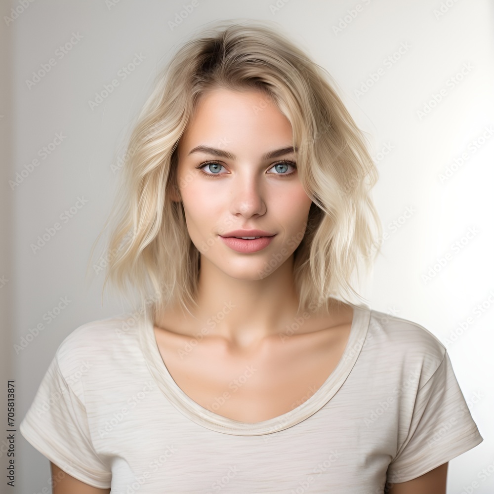 young happy blonde woman posing and looking in camera,white background young happy blonde woman posing and looking in camera,white background