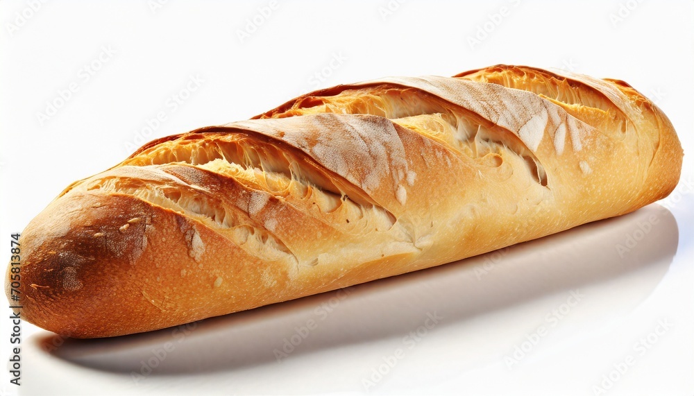 single french loaf bread on white background