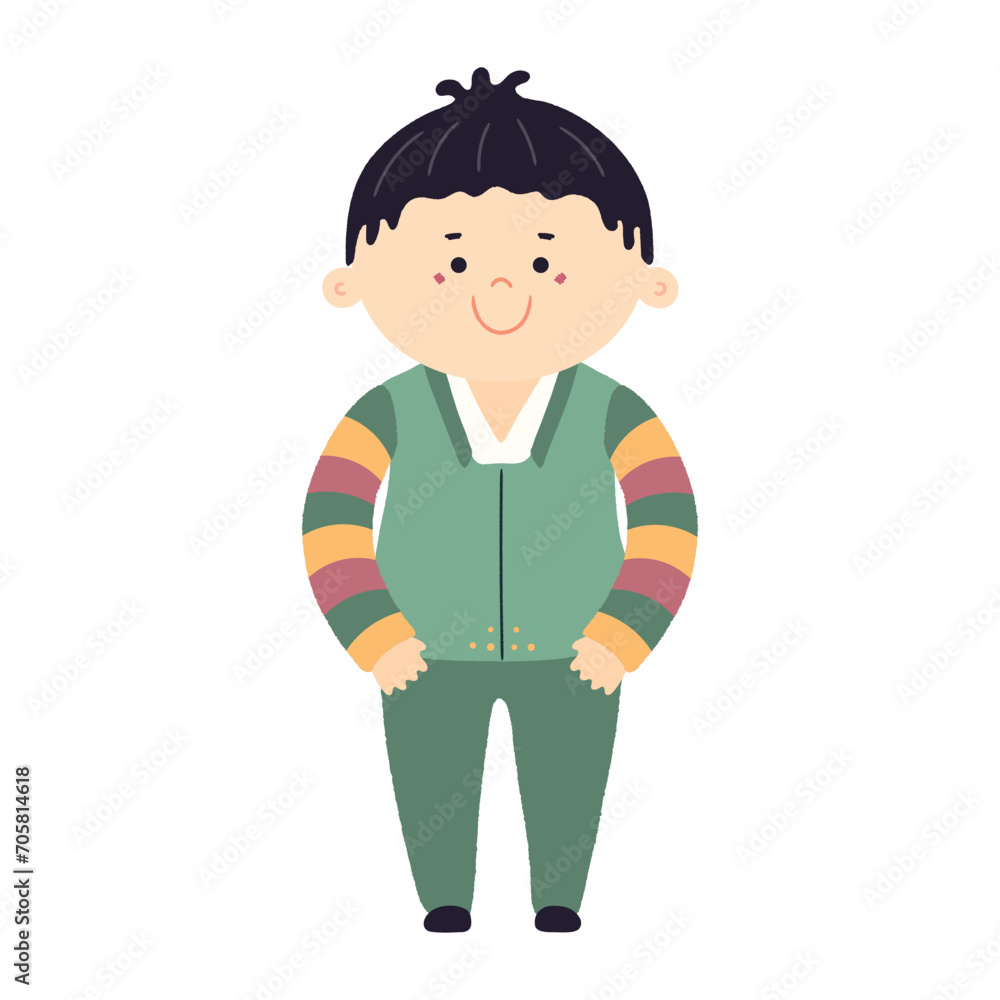 Cute boy in traditional Korean clothes hanbok character, isolated. Hand drawn cartoon vector illustration. Flat style design. New Year Seollal, Chuseok holiday card, poster, banner element Cute boy in traditional Korean clothes hanbok character, isolated. Hand drawn cartoon vector illustration. Flat style design. New Year Seollal, Chuseok holiday card, poster, banner element