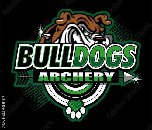 archery team design with bulldog mascot for school, college or league sports