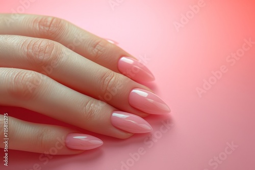 Elegant Hand Resting on a Soft Pink Surface Showcasing Flawless French Manicure Nails