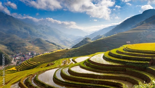 rice fields on terraced of mu cang chai vietnam photo