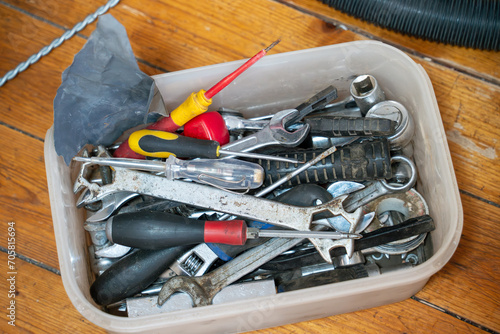 box with used old tools