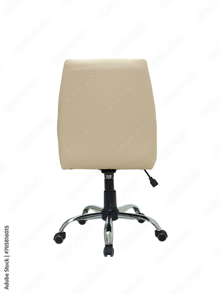 beige office armchair on wheels isolated on white background, back view beige office armchair on wheels isolated on white background, back view