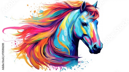 Colorful Horse head on white background. Generative AI photo