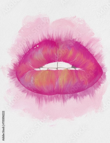 Pink watercolor lips illustration 