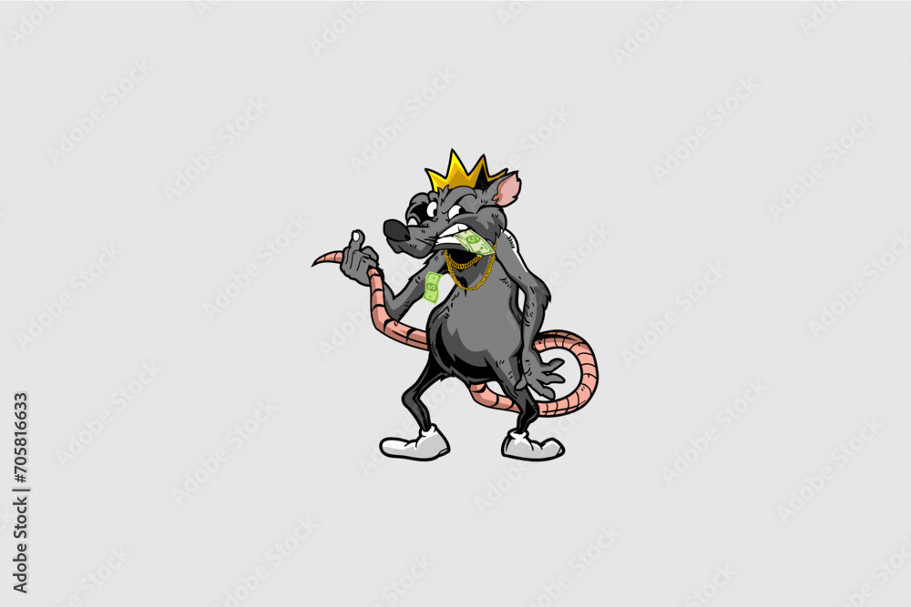 Ugly and Dirty king rat with crown and money Cartoon character vector logo Ugly and Dirty king rat with crown and money Cartoon character vector logo