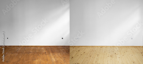 Alter und neu abgeschliffener Holzboden aus Holzdielen