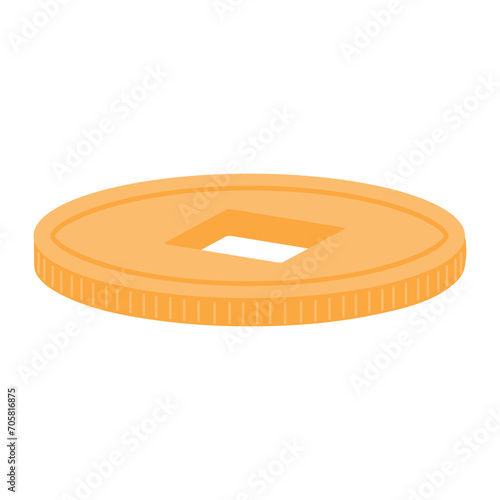 Vietnamese, Korean, Chinese New Year gold coin illustration. Hand drawn cartoon vector illustration. Flat style design. Tet, Seollal, CNY celebration symbol. Holiday card, poster, banner element