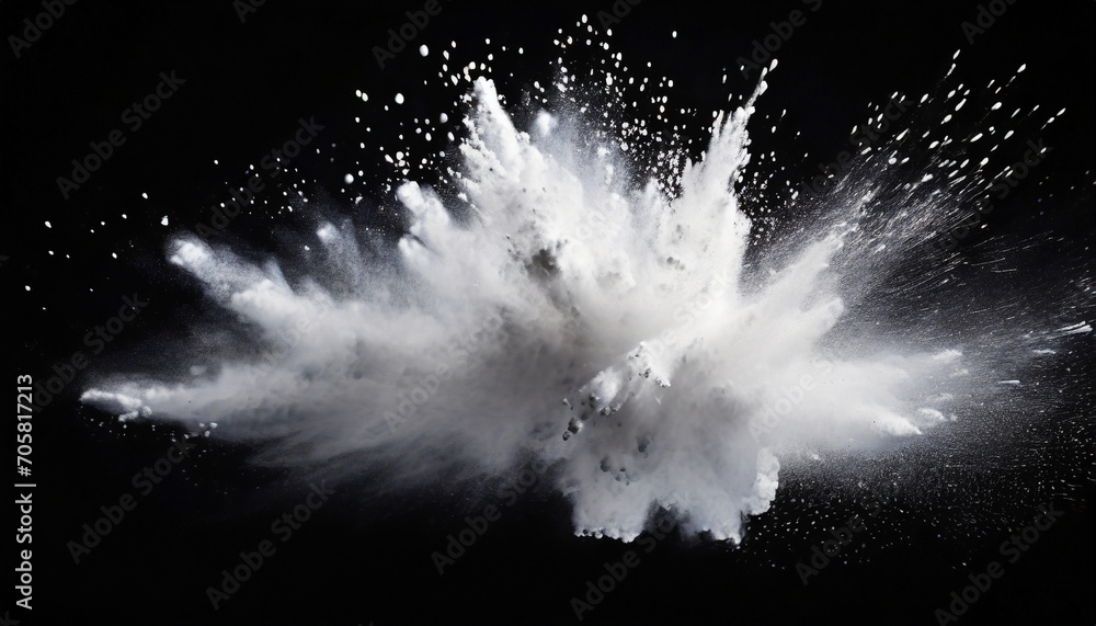 white powder explosion on black background - obrazy, fototapety, plakaty 