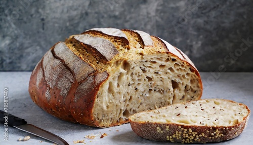cut a loaf of artisanal bread on sourdough