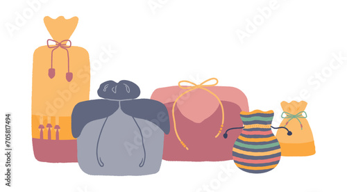 Traditional Korean holiday gifts illustration. Hand drawn cartoon vector, isolated. Flat style design. New Year Seollal, Mid Autumn Festival Chuseok holiday card, poster, banner element