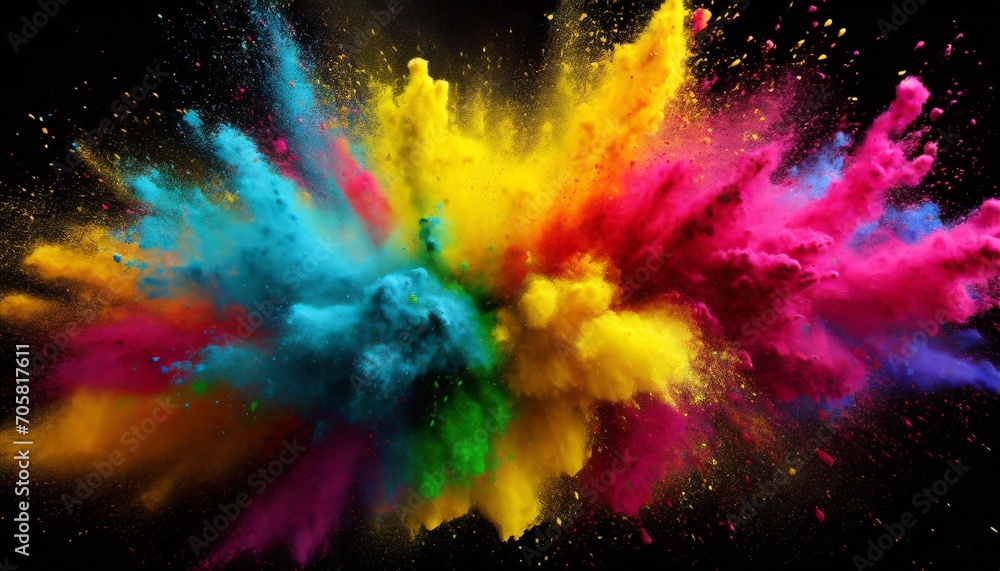 Fototapeta premium holi paint rainbow multi colored powder explosion on black background abstract 3d explosion wallpaper generated ai