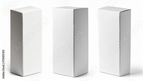 set of white box tall shape product packaging in side view and front view on white background with clipping path photo