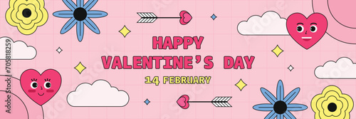 valentine's day promotion discount sale horizontal banner template collection with retro 90's style