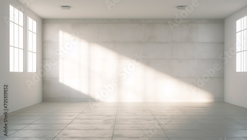 Large White Wall with Sunlight Shining Through Window Generative AI