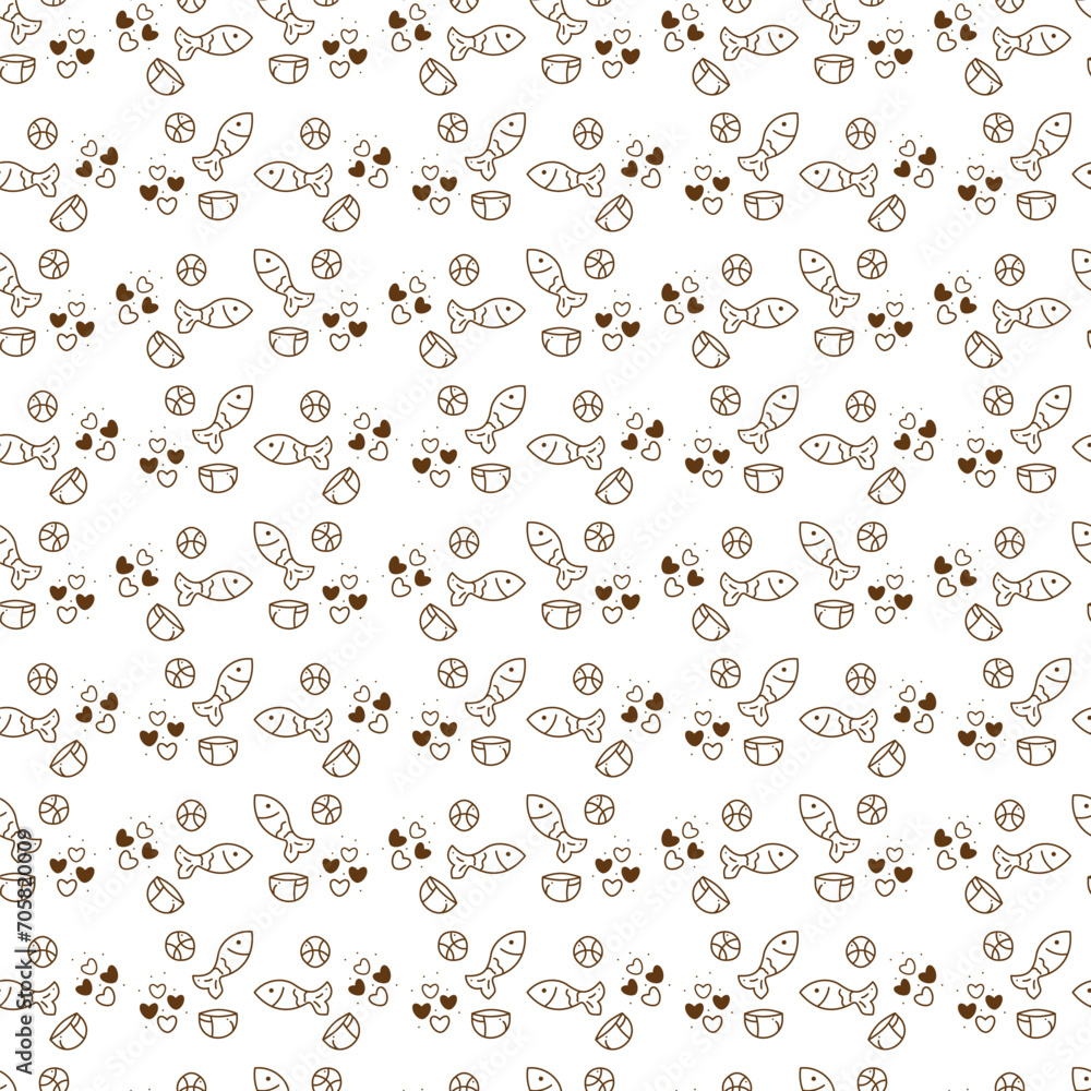 Cats things doodle. Seamless pattern with cute cats things and hearts. Great for wrapping paper.