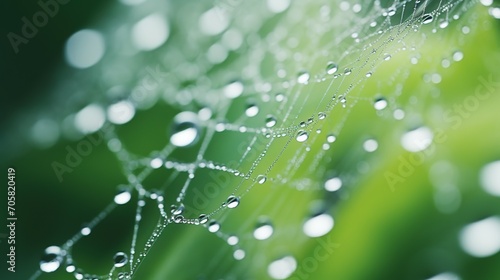 Bokeh background for wallpaper, a close-up of dewdrops on a spiderweb in the morning