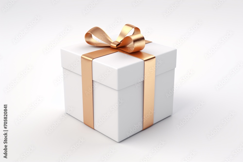 A white box with a gold bow and ribbon Generative AI A white box with a gold bow and ribbon Generative AI