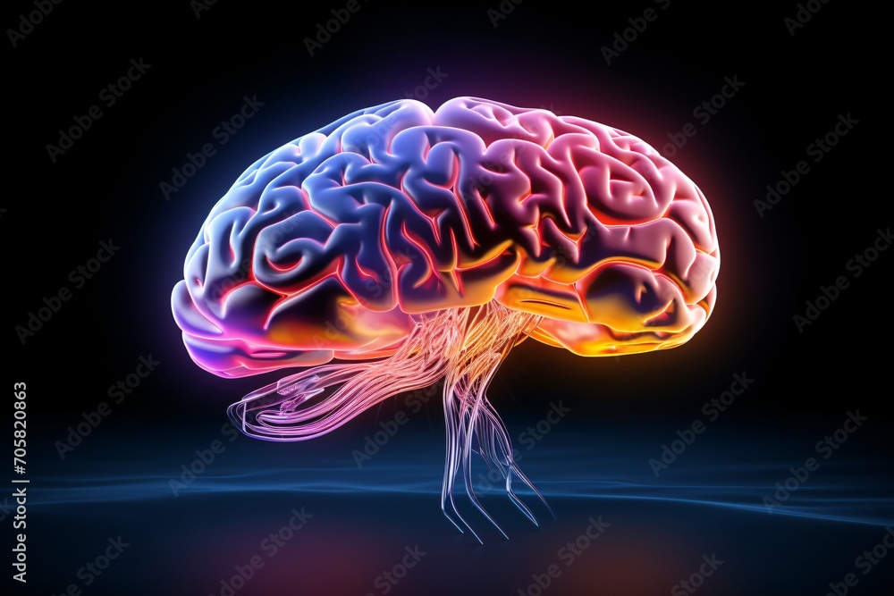 A 3D Rendered Brain with Neurons Generative AI A 3D Rendered Brain with Neurons Generative AI