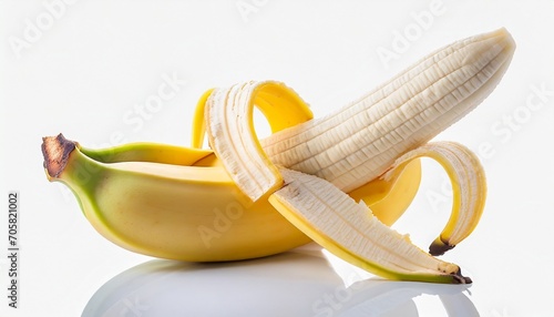 peeled banana on white background