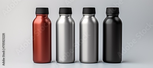 A row of five different colored water bottles Generative AI