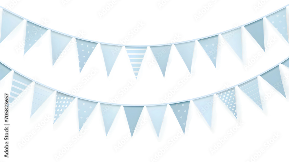 Obraz premium Blue watercolor baby boy shower party pennants chain, garland with flags