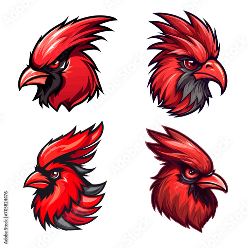Cardinal bird head logo, mascot icon vector, isolated background, set of cardinal, cardinal bird esports logo photo
