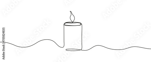 Burning candle vector continuous style. Symbol of grief, loss of a loved