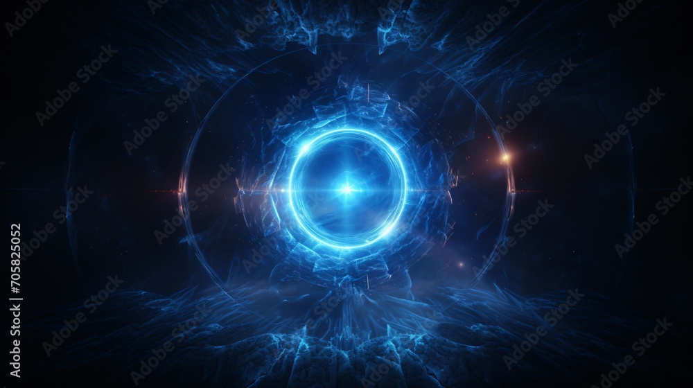 A futuristic space scene with a blue circle in the center Generative AI