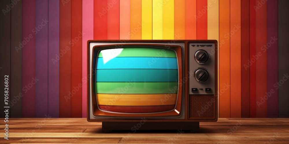 Colorful TV on a wooden table Generative AI